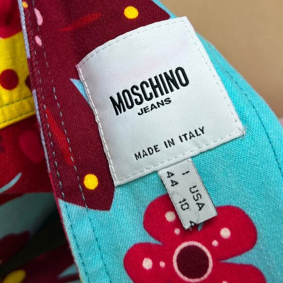 Moschino Jeans Jacket 10 Womens Blazer Colorful Retro Floral Designer Logo Italy - Picture 8 of 12